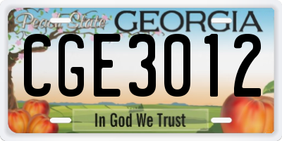 GA license plate CGE3012
