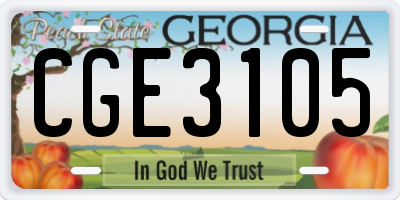 GA license plate CGE3105
