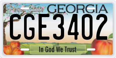 GA license plate CGE3402