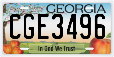 GA license plate CGE3496