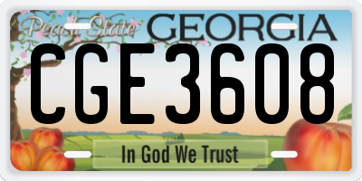 GA license plate CGE3608