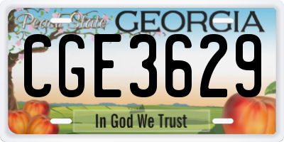 GA license plate CGE3629