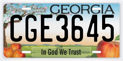 GA license plate CGE3645