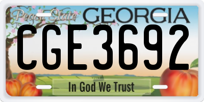 GA license plate CGE3692