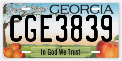 GA license plate CGE3839