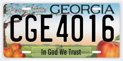 GA license plate CGE4016