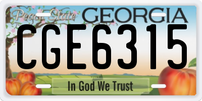 GA license plate CGE6315