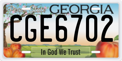 GA license plate CGE6702