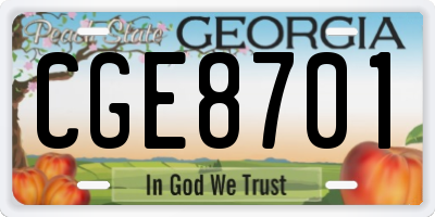 GA license plate CGE8701