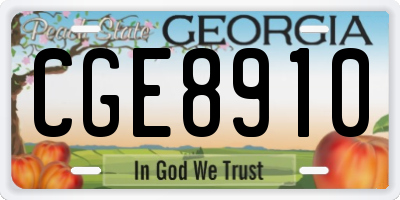 GA license plate CGE8910