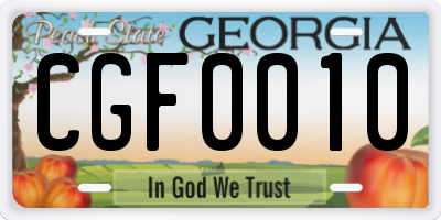 GA license plate CGF0010