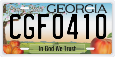 GA license plate CGF0410