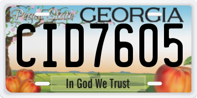 GA license plate CID7605