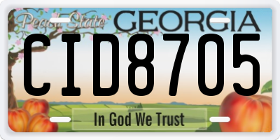 GA license plate CID8705