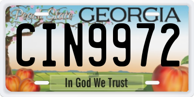 GA license plate CIN9972