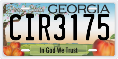 GA license plate CIR3175