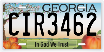 GA license plate CIR3462