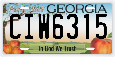 GA license plate CIW6315
