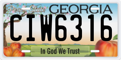 GA license plate CIW6316