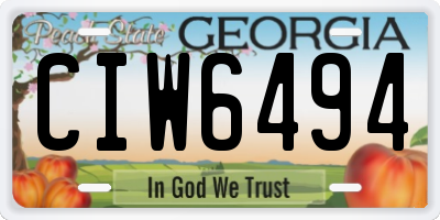 GA license plate CIW6494