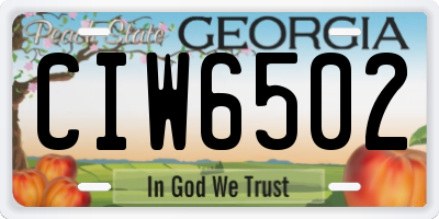 GA license plate CIW6502