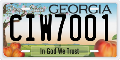 GA license plate CIW7001