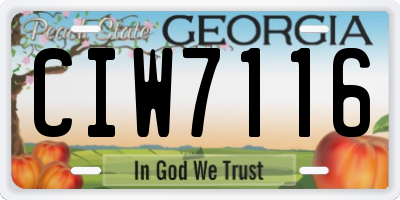 GA license plate CIW7116