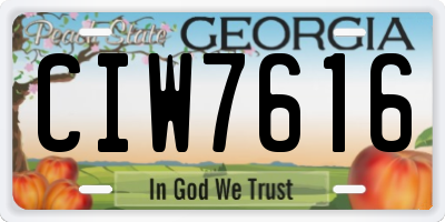 GA license plate CIW7616