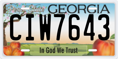 GA license plate CIW7643