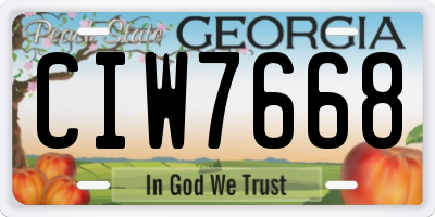 GA license plate CIW7668