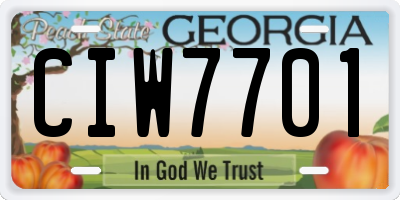 GA license plate CIW7701