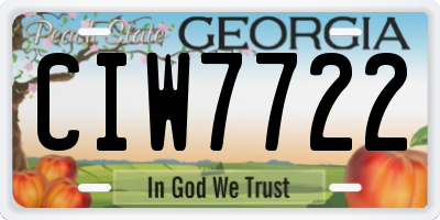 GA license plate CIW7722
