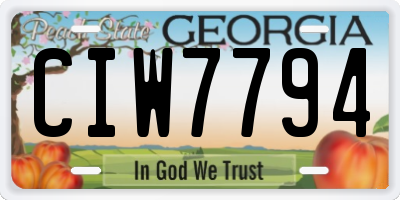 GA license plate CIW7794