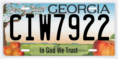 GA license plate CIW7922