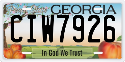 GA license plate CIW7926