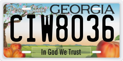 GA license plate CIW8036