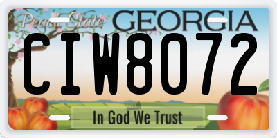 GA license plate CIW8072