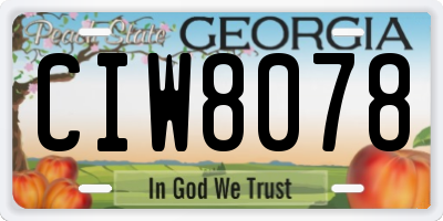 GA license plate CIW8078