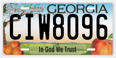 GA license plate CIW8096