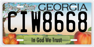 GA license plate CIW8668