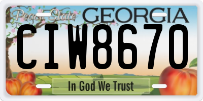 GA license plate CIW8670