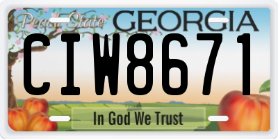 GA license plate CIW8671