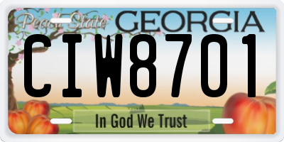 GA license plate CIW8701