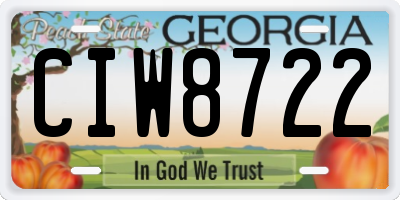 GA license plate CIW8722