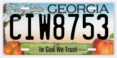 GA license plate CIW8753