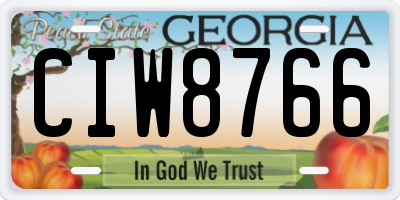GA license plate CIW8766