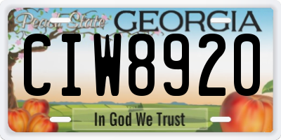 GA license plate CIW8920