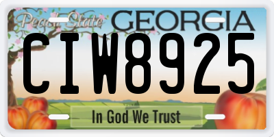 GA license plate CIW8925