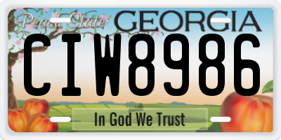 GA license plate CIW8986