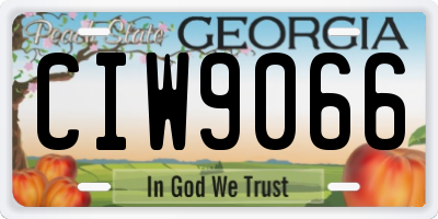 GA license plate CIW9066